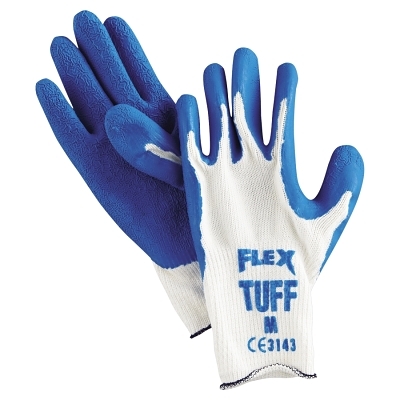 Work Gloves: Flex Tuff 9680, Size Medium, Latex-Coated Cotton & Polyester, General Purpose