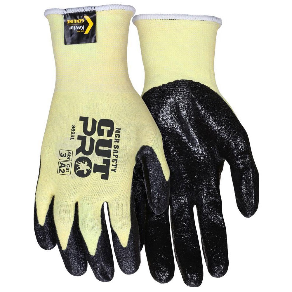 Cut, Puncture & Abrasion-Resistant Gloves: Mustang 9693, Size Large, ANSI Cut A2, ANSI Puncture 2, Nitrile, Kevlar