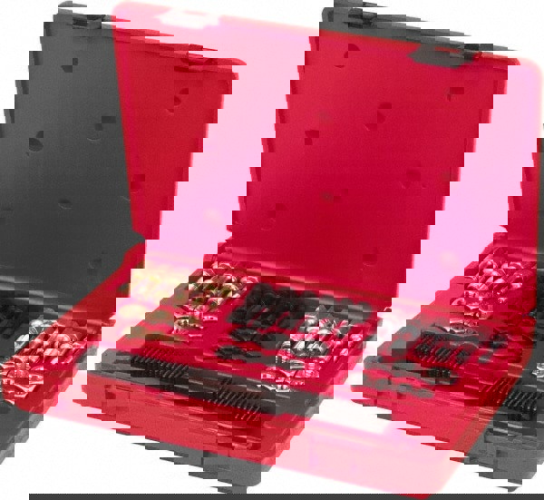 Tap & Die Set: 1/4-20 to 9/16-18 Taps, 1/4-20 to 5/8-18 Dies, Metric Coarse, Metric Fine, UNC & UNF