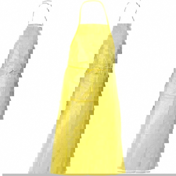 Chemical Resistant Bib Apron: Chemical-Resistant, Size Universal, 1.5 mil Thick, Yellow, Neck & Ties