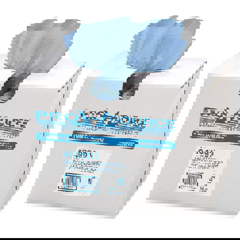 Heavy Duty Shop Wipers: Box, Dry, Blue, 160 Ct