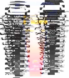 Ratcheting Combination Wrench Set: 12 Pc, 10 mm 11 mm 12 mm 13 mm 14 mm 15 mm 16 mm 17 mm 18 mm 19 mm 8 mm & 9 mm Wrench, Metric