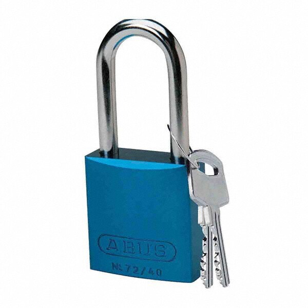 Lockout Padlock: Keyed Different, Aluminum, Aluminum Shackle, Blue