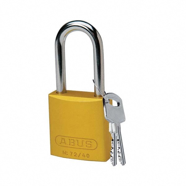Lockout Padlock: Keyed Different, Aluminum, Aluminum Shackle, Yellow