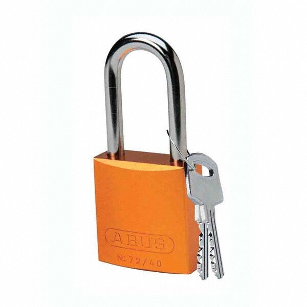 Lockout Padlock: Keyed Different, Aluminum, Aluminum Shackle, Orange