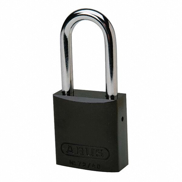 Lockout Padlock: Keyed Different, Aluminum, Aluminum Shackle, Black