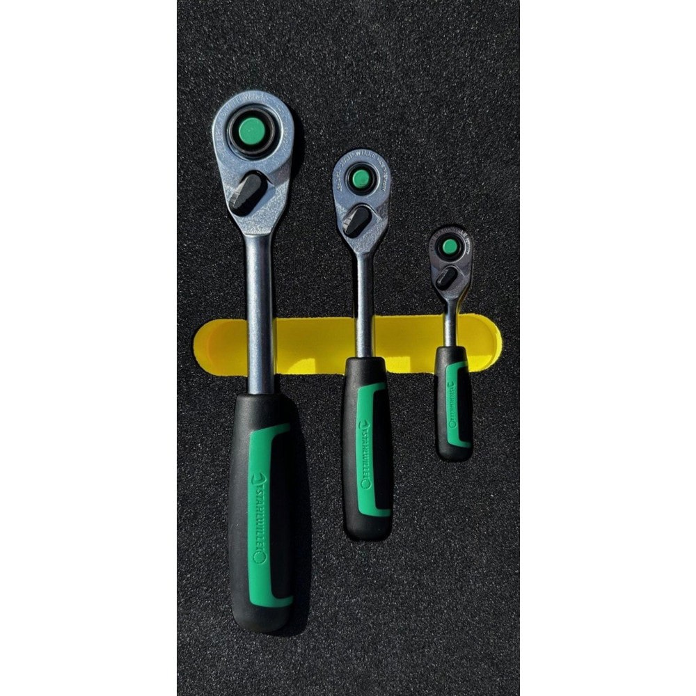 Ratchet Sets; Drive Size: 1/4, 3/8, 1/2 ; Overall Length (Inch): 4-1/2; 8; 11 ; Head Shape: Pear ; Head Style: Quick Release ; Head Features: Quick Release with Safety Lock ; Material: Chromium-Vanadium Steel