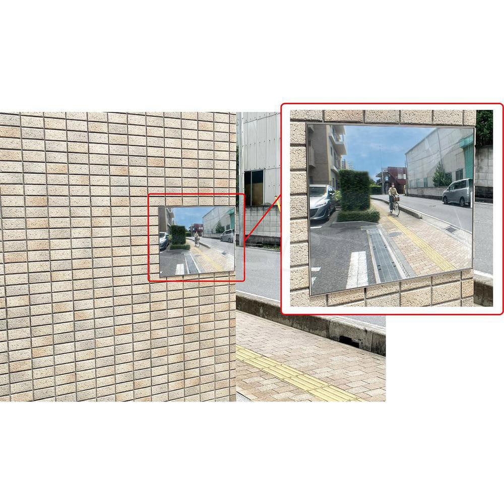 Flat, wide view mirror for traffic safety
