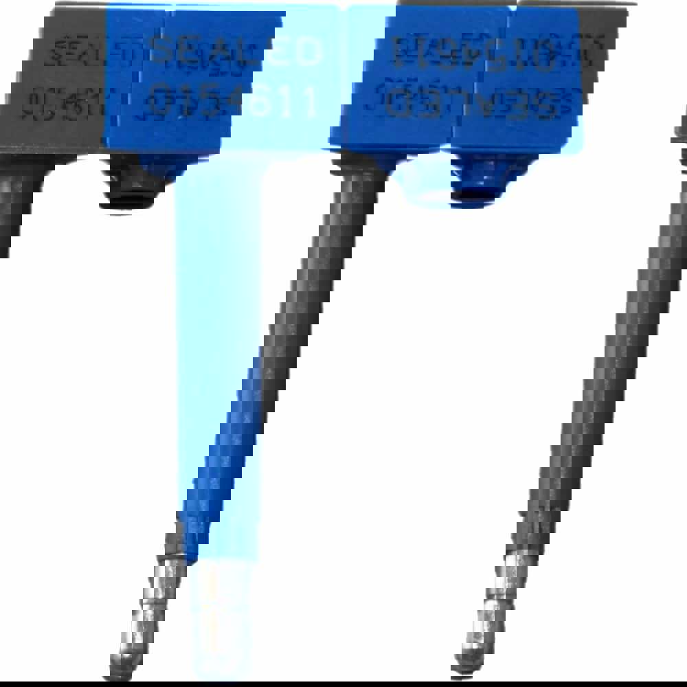 Security Seals; Type: Plastic Overmolded Bolt Seal ; Overall Length (Decimal Inch): 4.00 ; Operating Length: 3.5in (Decimal Inch); Material: Polyethylene ; Color: Blue ; Breaking Strength: 2500.000 (Pounds)