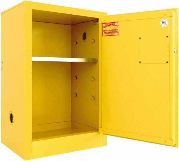 Flammable & Hazardous Storage Cabinets: 12 gal Drum, 1 Door, 1 Shelf, Manual Closing, Yellow