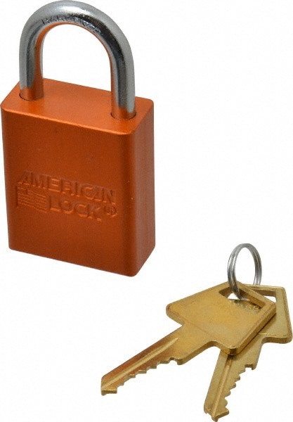 Lockout Padlock: Keyed Alike, Aluminum, 1.0000 High, Steel Shackle, Orange