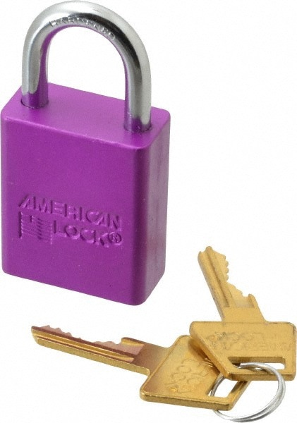 Lockout Padlock: Keyed Alike, Aluminum, 1.0000 High, Steel Shackle, Purple
