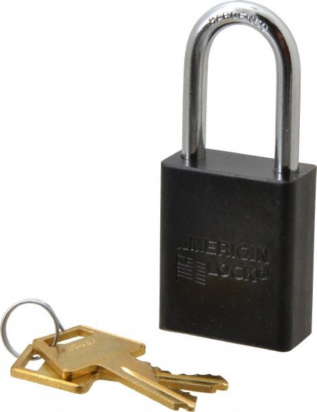 Lockout Padlock: Keyed Alike, Aluminum, Steel Shackle, Black