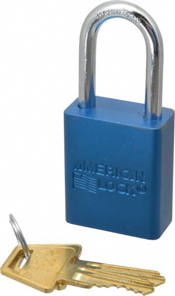Lockout Padlock: Keyed Alike, Aluminum, Steel Shackle, Blue