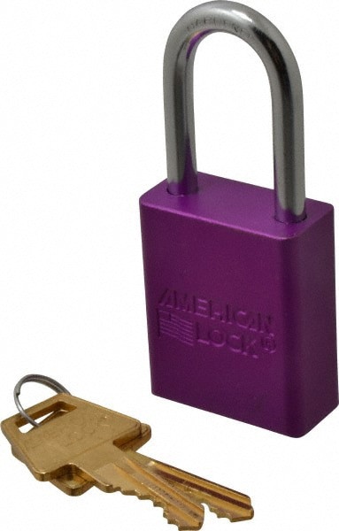 Lockout Padlock: Keyed Alike, Aluminum, Steel Shackle, Purple