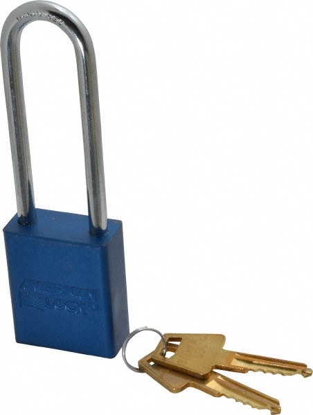Lockout Padlock: Keyed Alike, Aluminum, 3.0000 High, Steel Shackle, Blue