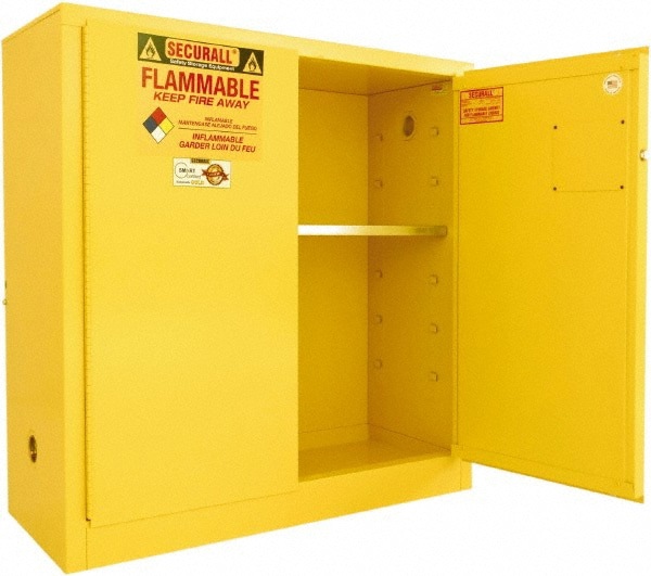 Flammable & Hazardous Storage Cabinets: 30 gal Drum, 2 Door, 1 Shelf, Manual Closing, Yellow