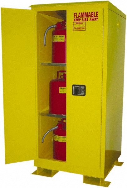 Flammable & Hazardous Storage Cabinets: 60 gal Drum, 2 Door, 2 Shelf, Manual Closing, Yellow