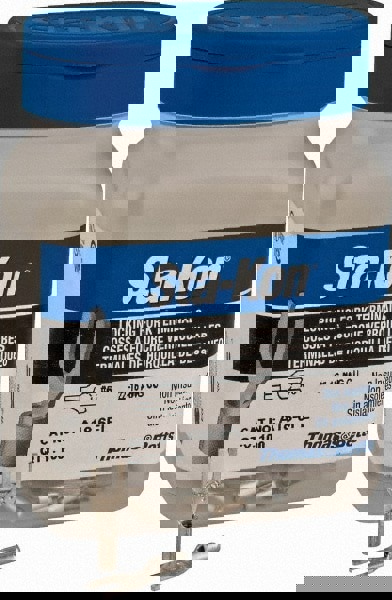 Locking Fork Terminal: Red, Non-Insulated, #6 Stud, Crimp