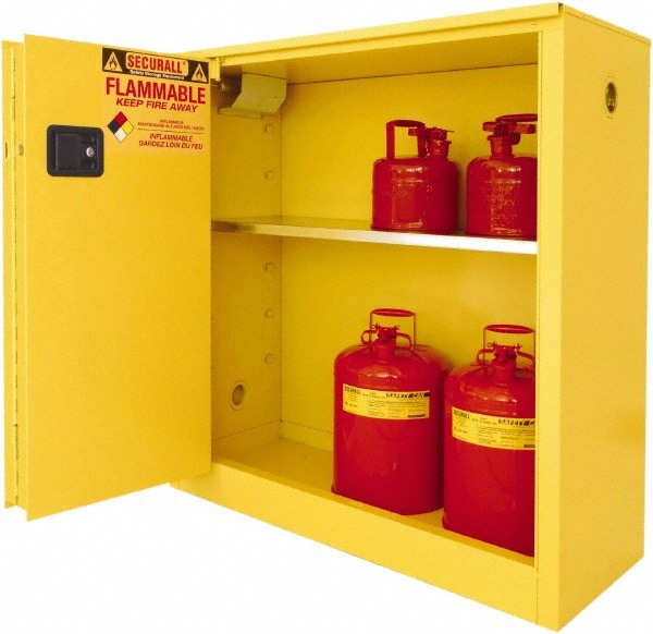 Flammable & Hazardous Storage Cabinets: 45 gal Drum, 2 Door, 2 Shelf, Sliding, Yellow