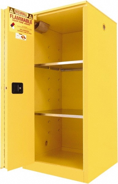 Flammable & Hazardous Storage Cabinets: 60 gal Drum, 2 Door, 2 Shelf, Sliding, Yellow