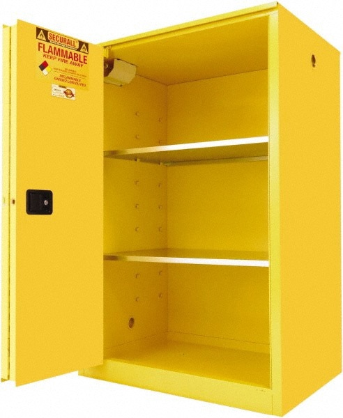 Flammable & Hazardous Storage Cabinets: 90 gal Drum, 2 Door, 2 Shelf, Sliding, Yellow