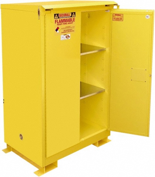 Flammable & Hazardous Storage Cabinets: 90 gal Drum, 2 Door, 2 Shelf, Self Closing, Yellow