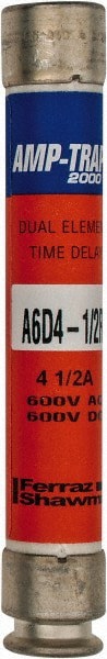 Cylindrical Time Delay Fuse: RK1, 4.5 A, 127 mm OAL, 21 mm Dia