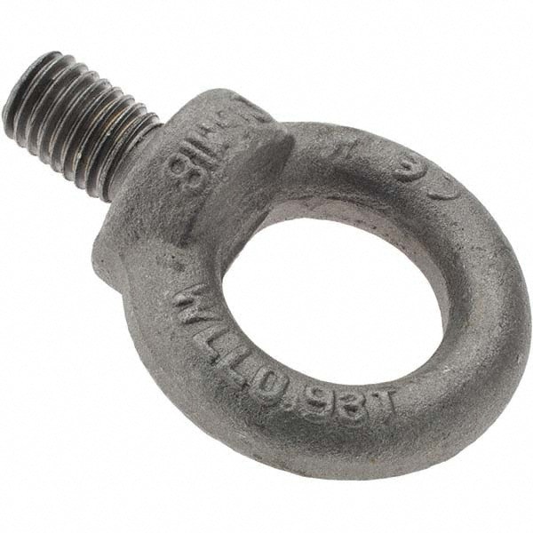Fixed Lifting Eye Bolt: With Shoulder, M18 x 2.50 Thread, Grade 1015 Steel