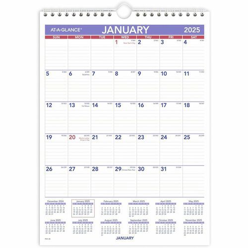 Wall Calendar: 12 Sheets, Blue & Red Paper
