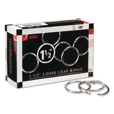 Ring Binders; Binder Type: Book Rings ; Ring Type: Round ; Label Holder: No ; Ring Size: 1.5 ; Color: Silver ; Number Of Rings: 100