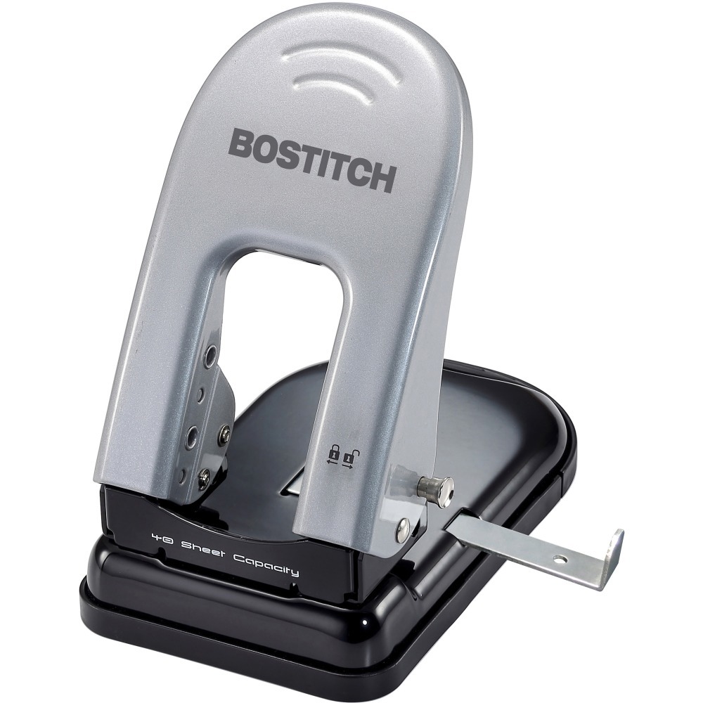 PaperPro. 40-Sheet Capacity ProPunch Two-Hole Punch, Non-Slip Base, Black/Silver