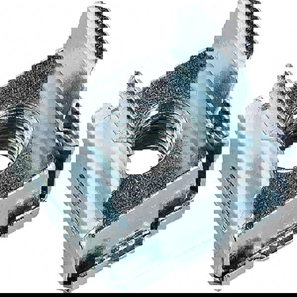 Clip On & Floating Nuts; U Nut Type: Extruded Tapped Hole ; Type: Cage Nut ; Finish/Coating: Zinc-Plated ; Material: Spring Steel ; Maximum Material Thickness (Decimal Inch): 0.0250 ; Minimum Material Thickness (Decimal Inch): 0.0250