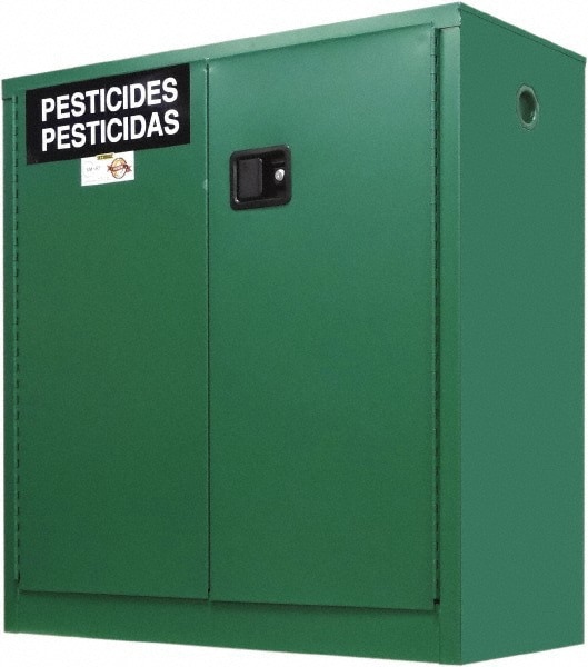 Flammable & Hazardous Storage Cabinets: 30 gal Drum, 2 Door, 1 Shelf, Manual Closing, Green