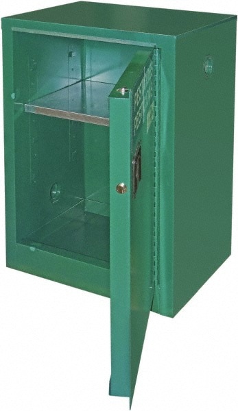Flammable & Hazardous Storage Cabinets: 12 gal Drum, 1 Door, 1 Shelf, Self Closing, Green