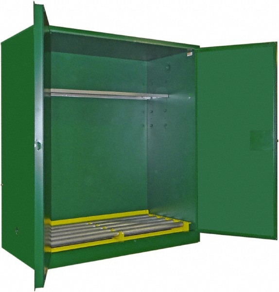 Flammable & Hazardous Storage Cabinets: 120 gal Drum, 2 Door, 1 Shelf, Manual Closing, Green