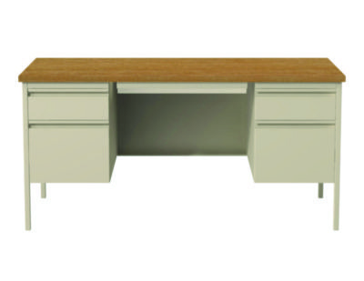 Office Desks; Desk Type: Right Pedestal ; Type: Single Pedestal ; Color: Cherry; Putty ; Material: Steel ; Top Material: Woodgrain Laminate ; Center Drawer: Yes