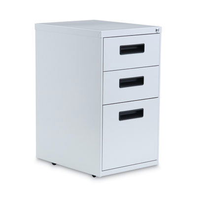 Pedestal File Cabinet: 3 Drawers, Steel, Light Gray