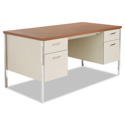 Desk: Woodgrain Laminate & Steel, Cherry