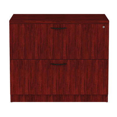 Horizontal File Cabinet: 2 Drawers, Woodgrain Laminate, Mahogany