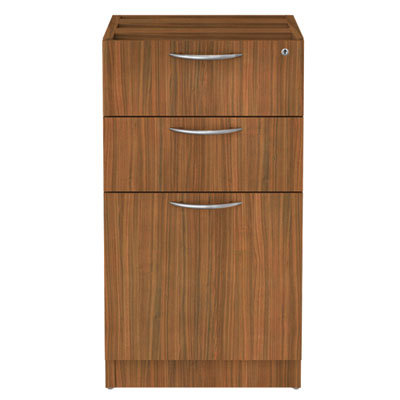 Pedestal File Cabinet: 3 Drawers, Woodgrain Laminate, Modern Walnut