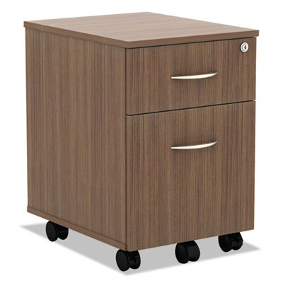 Pedestal File Cabinet: 2 Drawers, Woodgrain Laminate, Walnut