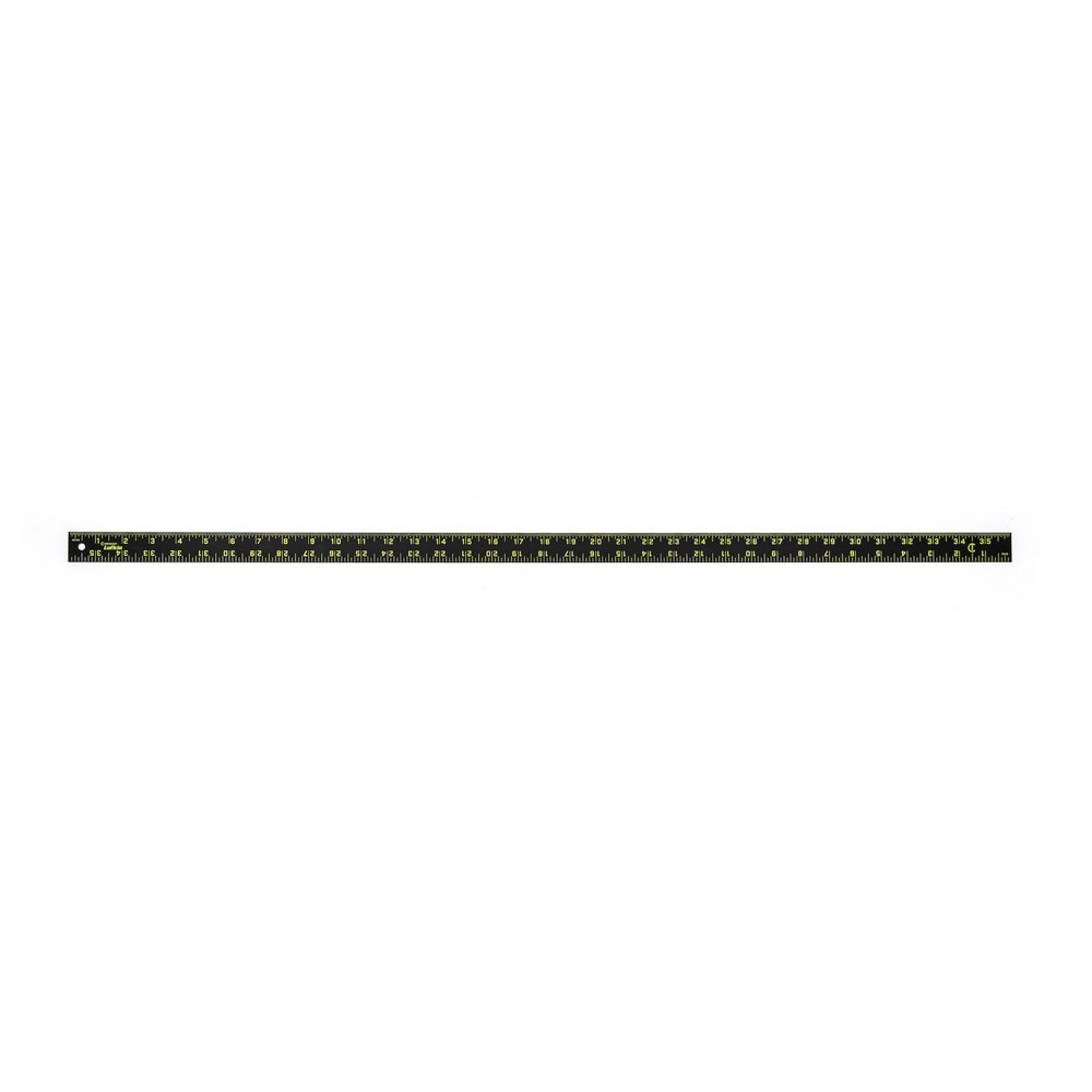 Steel Rules; Material: Aluminum ; Length (Inch): 36 ; Graduation (Inch): 1/161/8 ; Graduation Style: Inch; Metric ; Tip Style: Flat ; Color: Black