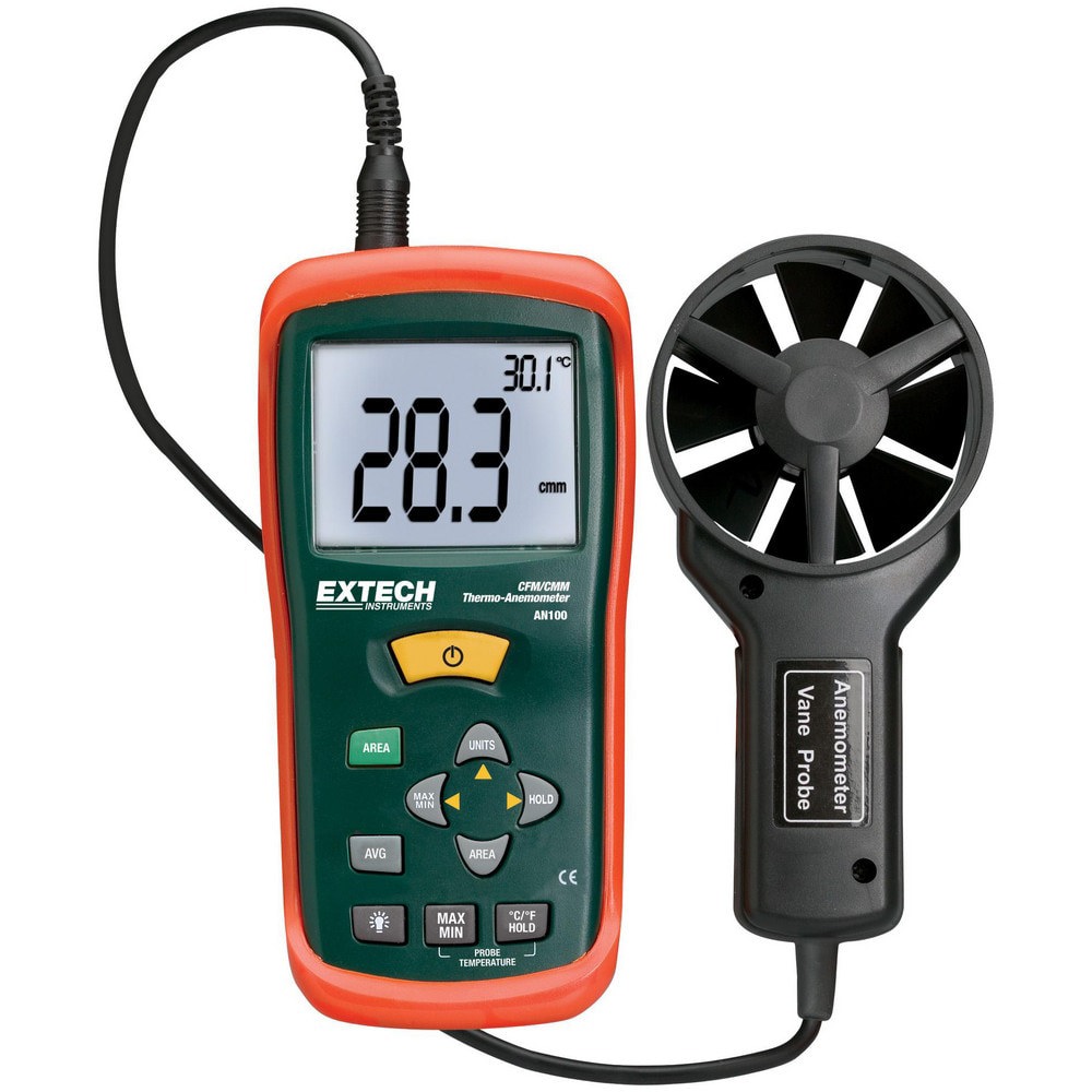 Airflow Meters & Thermo-Anemometers; Meter Type: CFM/CMM Thermo-Anemometer ; Measures: Airflow ; Humidity Sensing: Yes ; Data Logging: No ; Auto Power Off: Yes ; Minimum Air Velocity: 0.4; 1.4; 80 ft