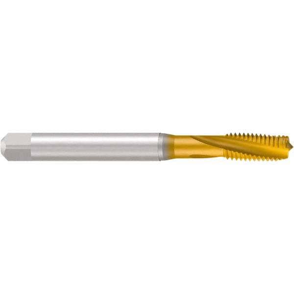Spiral Flute Tap: M10x1.00 Metric Fine, 3 Flutes, Bottoming, 6H Class of Fit, Cobalt, TIN Coated