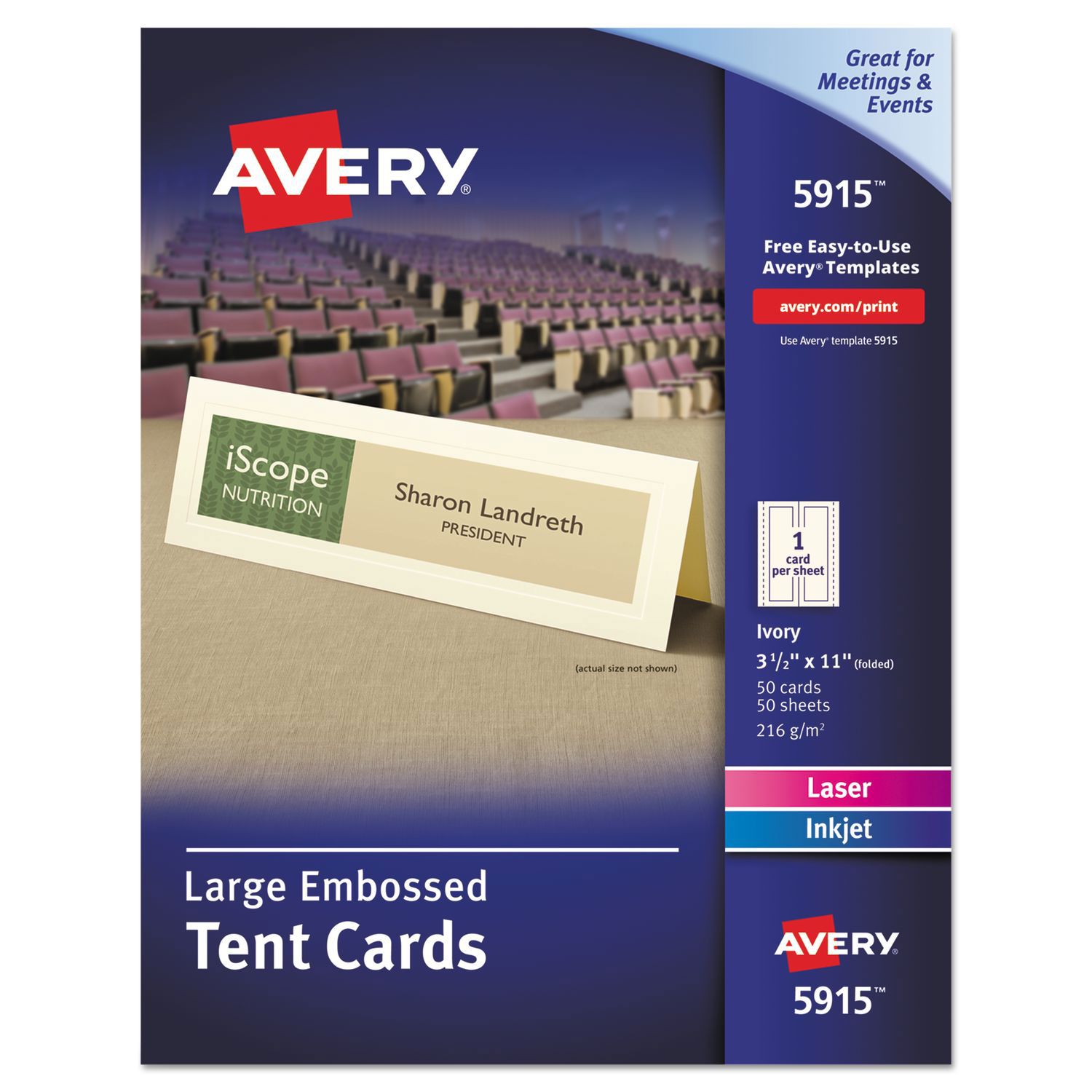 Avery Large Embossed Tent Card, Ivory, 3