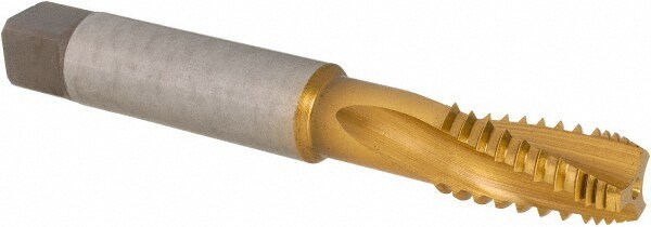 1/4-18 NPT, 15&deg; Helix, 3 Flutes, TiN Finish, Cobalt, Spiral Flute Pipe Tap