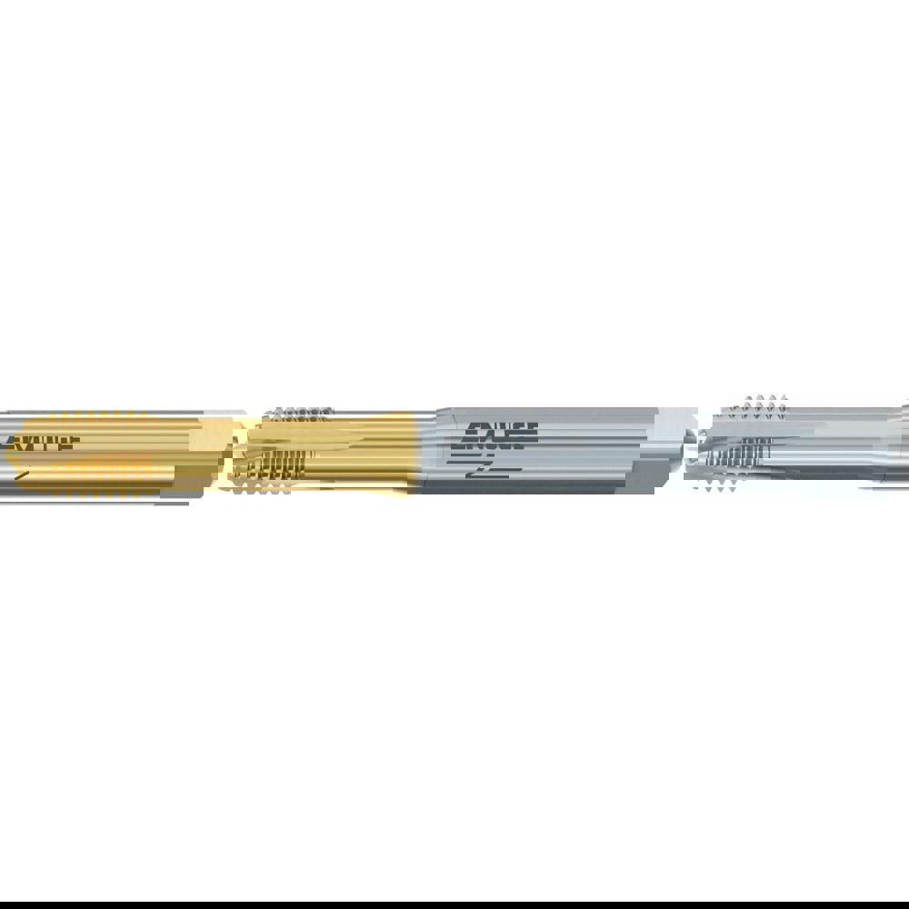 Spiral Point Tap: M2x0.4 Metric, 2 Flutes, Plug Chamfer, 6HX Class of Fit, High-Speed Steel-E-PM, TiN-70 Coated