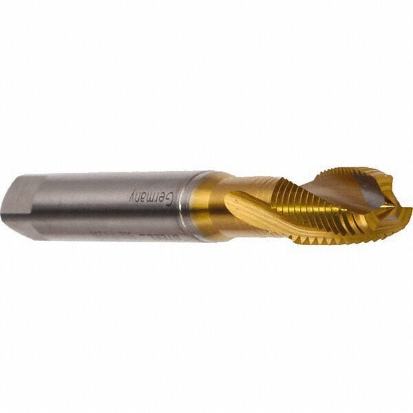 Spiral Flute Tap: M8 x 1.25, Metric, 3 Flute, Modified Bottoming, 6H Class of Fit, Cobalt, TiN Finish