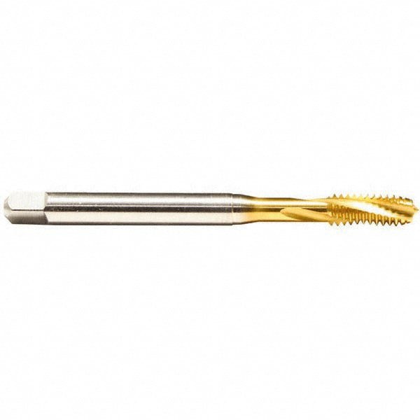 Spiral Flute Tap: M2x0.40 Metric, 2 Flutes, Bottoming, 6H Class of Fit, Cobalt, TIN Coated